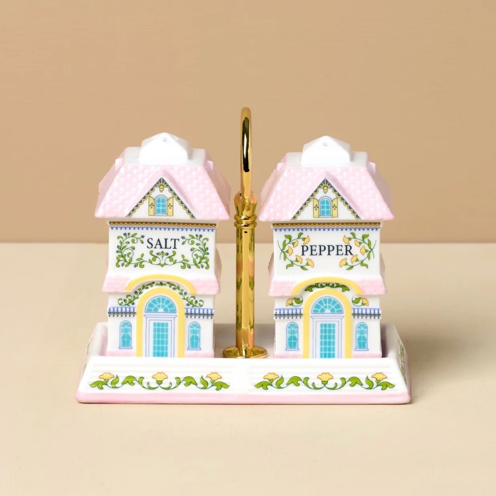 2025 Lenox Spice Village Pink and Gold Salt and Pepper Shaker Set
